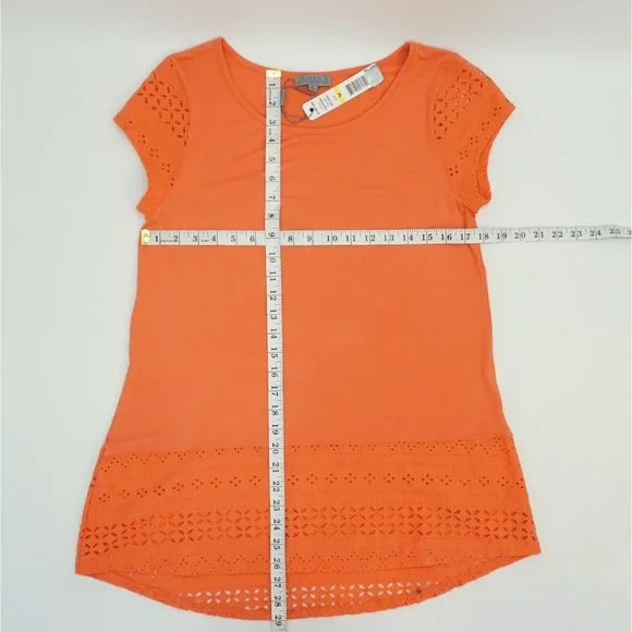 Joseph A Womens Top Coral M Lace Cap Sleeve Lace High Low Hem Knit Shirt - Picture 4 of 5